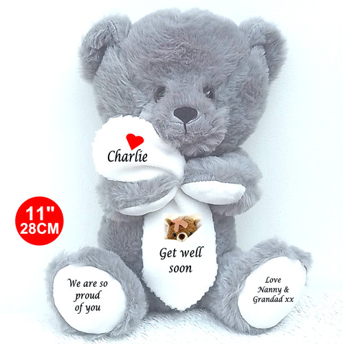 Personalised grey teddy bear - personalised,