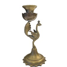 VINTAGE 1940s INDIAN Brass - Peacock Bird Candle Holder & Incense Burner BOHO