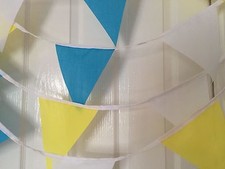 BLUE AND YELLOW. FABRIC BUNTING.READY TO POST.IN DIFFERENT LENGTHS.ANY COLOURS.