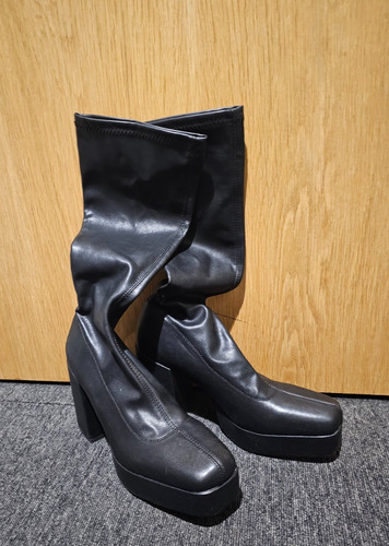 Black faux leather - black, platform