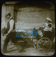 Photo BOY LEADING GIRL IN GOAT CART C1890 Magic Lantern Slide DOVER KENT