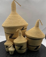 Set of 5 x Burundi African Woven Stacking Storage Baskets