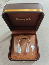 14K GOLD GENUINE SWING MOISSANITE DIAMOND PEARL DANGLE EARRINGS 2IN Desuzy & Ta