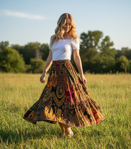 Boho patchwork maxi skirt - patchwork, 100%