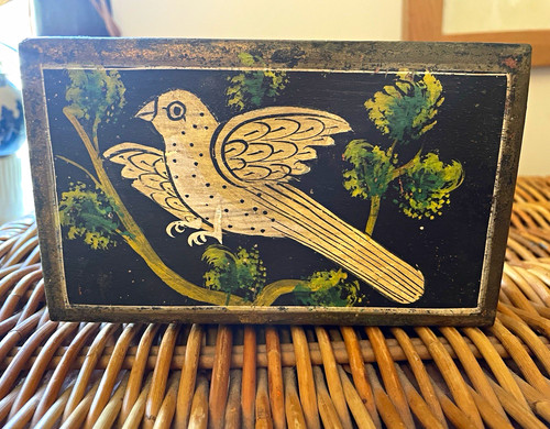 Vintage painted wooden bird - painted,