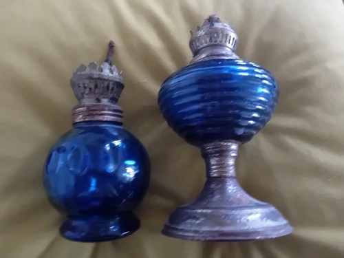Vintage blue glass paraffin - x2,