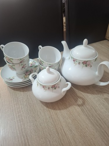 Floral white porcelain tea set - porcelain,