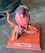 Leonardo BULLFINCH on Branch,  on Square Wooden Base