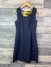 Orla Kiely Womens Dress Size UK 8 Navy Linen Silk Blend Pintuck Ruffle