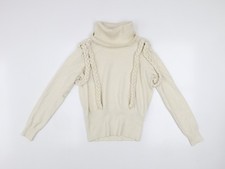 Karen Millen Women Ivory Roll Neck Braided Knit Pullover Jumper Size M