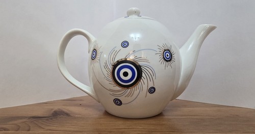 White blue ceramic tea - white,