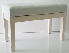 Piano Bench Duet Stool ~ White High Gloss & Faux Leather with Under Seat Storage