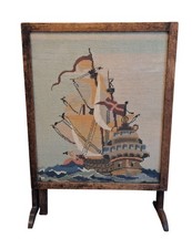 Vintage wooden  Fire Screen guard Table tapestry 