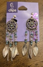 Claires Accessories Silver Coloured Clip On Dreamcatcher Earrings ~ New