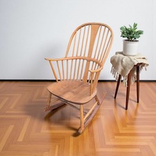 Ercol Vintage Mid Century Chair maker  Windsor Rocking Chair Light Wood Carver