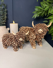 Large Highland Cow Ornament | Rustic Standing Cow Sculpture | Farmhouse Animal