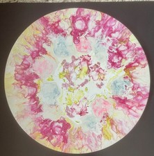 Original Art, fluid painting on a circular board, contemporary, modern cheerful