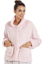 Camille Womens Pink Super Soft Cosy Comfy Button Up Bed Jacket with Pockets
