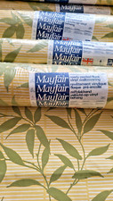 6 Rolls Vintage Mayfair Flocked Wallpaper Green Bamboo Yellow Stripe 10m England