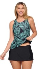 NOON SWIM Women’s Skirtini Tropical Green/Blk Tankini & Skort 2 Piece Sz 20 NEW