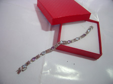 vintage Solid sterling silver Bracelet-GENUINE AMETHYST & TOPAZ 7.5" TOP quality