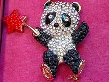 Butler and Wilson Crystal Enamel Panda With Star Brooch NEW