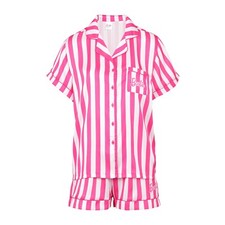 Barbie Womens Satin Pyjamas, Pink & White Striped Satin Pjs for Womens