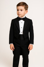 Baby  Boys Tuxedo Morning Tail Suit Black 5 Piece Wedding Pageboy Formal Set