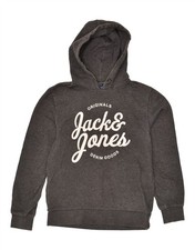 JACK & JONES Mens Graphic Hoodie Jumper Medium Grey Cotton AZ10