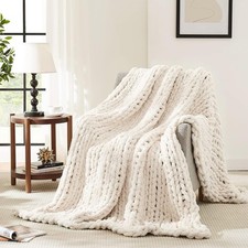 Chunky Knit Blanket Throw,Soft Chenille Yarn Throw 50x60,Handmade Thick