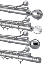 Curtain Pole Double Rod Metal Extendable Polished Chrome 28mm /19mm Finials