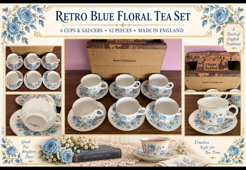 Retro blue floral tea - blue,