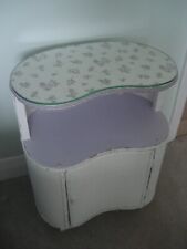 UPCYCLED VINTAGE RETRO WICKER -LLOYD LOOM STYLE,  KIDNEY BEAN BEDSIDE CABINET