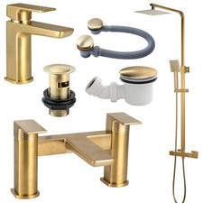 Brushed Brass Gold Basin Bath Filler Tap Waste Clicker Plug Solid Brass Premium