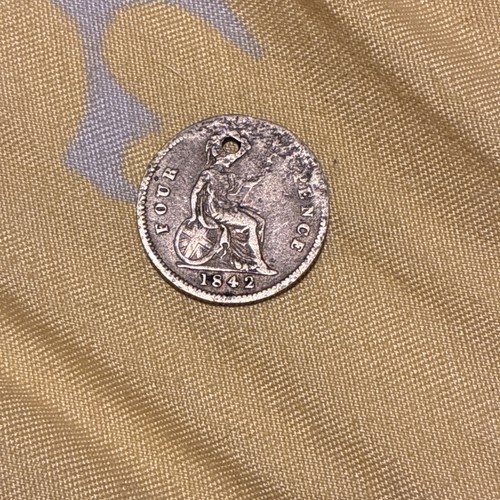 1842 silver fourpence coin - ,