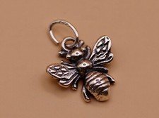 Sterling Silver Oxidised BEE CHARM 12mm 925 Pendant with Jump Ring 1 or 10
