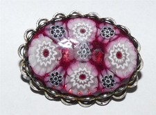 Vintage Brooch Millefiori Glass Canes Purple    746