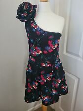 Topshop Short Floral One Shoulder Playsuit With Floral Detail On Shoulder-UK 12