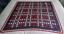 JAEGER Large Twill Silk Scarf - Dogtooth Check - Navy/Red/White - 87 x 87 cm