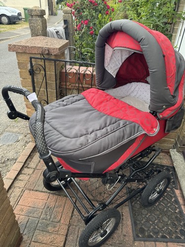 Red grey single pram with - red,