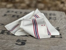 Vintage Unused French Monogrammed Linen Torchons - FREE UK POSTAGE