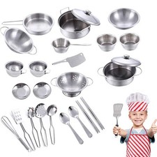 25Pcs Kids Pretend Kitchen Cookware Set Stainless Steel Kids Pots and Pans