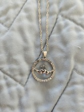 Glencara Claddagh Crystal Necklace Pendant - Silver - Adjustable 16"/20" Chain