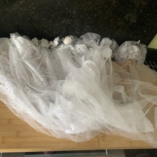 Vintage White Lace Floral Voile Curtain Bows Roses Bundle Used Wedding Vehicle