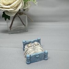 Bunny Rabbits Figurine Under The Blanket In Bed Miniature Whimsical Rabbits