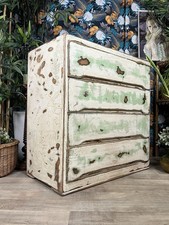 Vintage Linden Plywood Chest Of 4 Drawers Chippy Paint Country Rustic Distressed