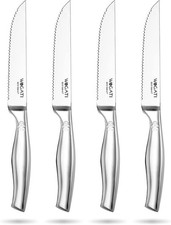 Steak Knife Set of 4 - Stainless Steel Sharp Serrated Edge with Non Slip Handle