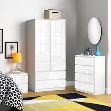 Bedroom Furniture Set High Gloss Wardrobe Chest of Drawers Bedside Cabinet Table