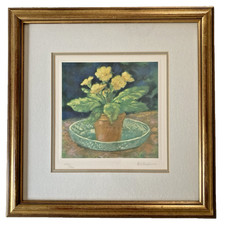 Nel Whatmore Ltd Edition Giclee Print Yellow Primula Signed Gilt Framed 16 x 16"