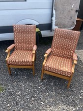 Mid Century Vintage Retro Pair Teak  Armchairs by  Cintique Of London UK Deliver